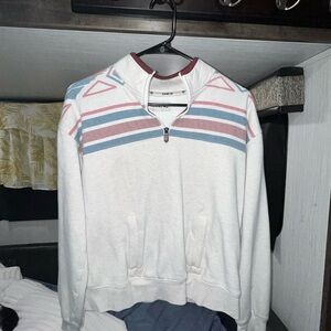 White and Blue Zip Up Jacket with Retro Stripes